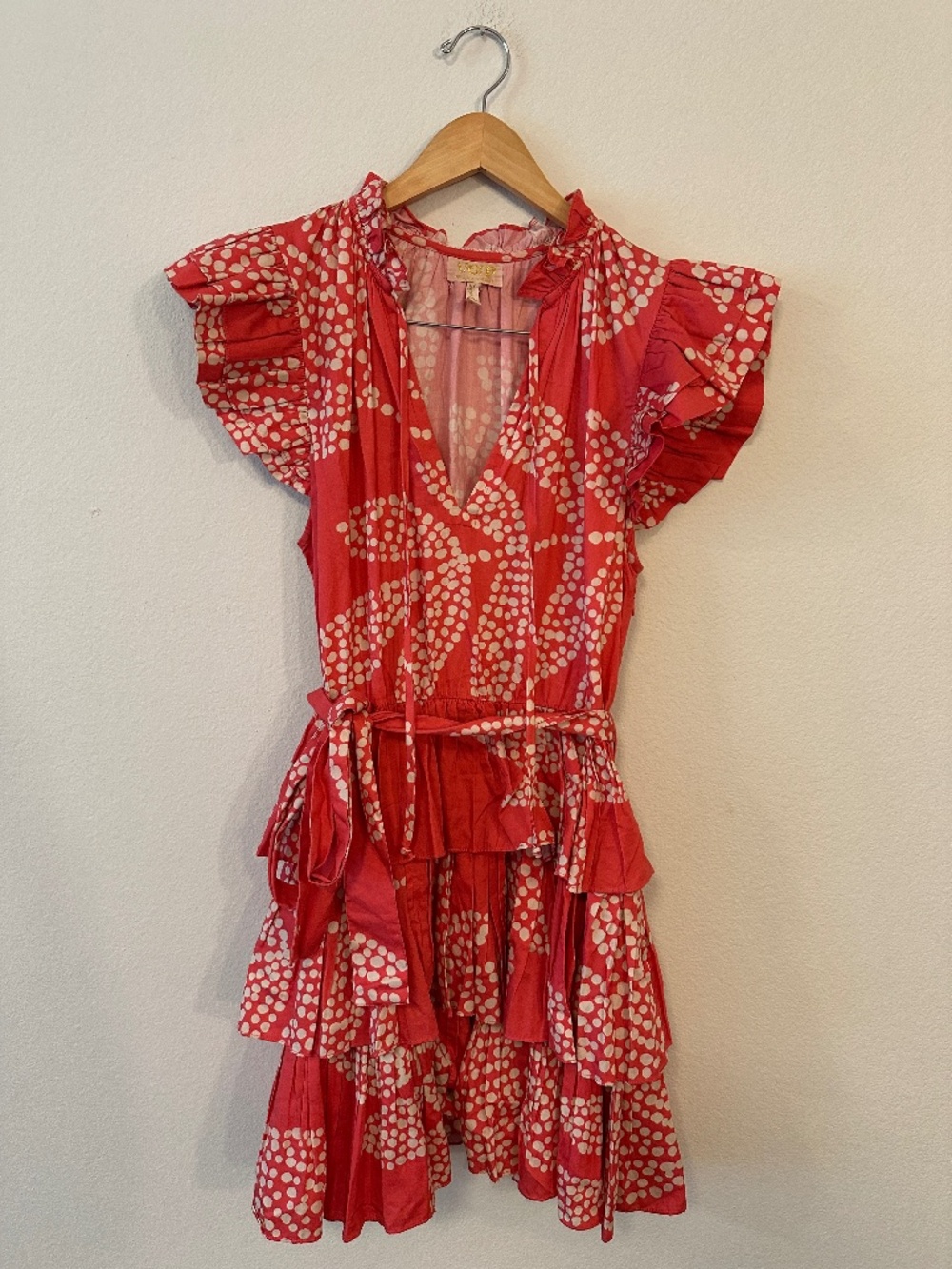 Anthropologie Verb Pallavi Singhee Coral Polka Dot Ruffle Dress M Cotton